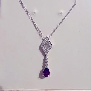 14k White Gold, Amethyst and Diamond Necklace